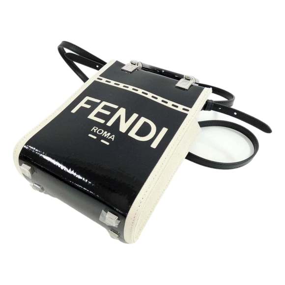 FENDI FF Mini Bag Shopper Tote Crossbody Bag Leather and Canvas - Picture 1 of 6
